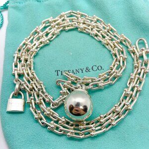 Tiffany & Co Hardwear Wrap Ball & Lock Small Link Necklace 36" Sterling Silver
